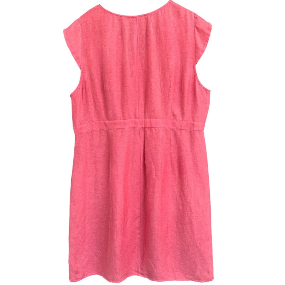 J.Crew Pink Linen Cupro Faux Wrap‎ Flutter Sleeve Dress Size 20 Spring Preppy - Picture 4 of 8